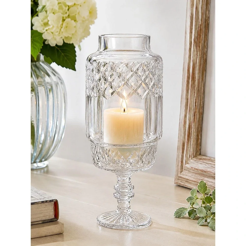 Royal Doulton Signed  Clear 24% Crystal Hurricane Candle Holder Tea Light 8.5